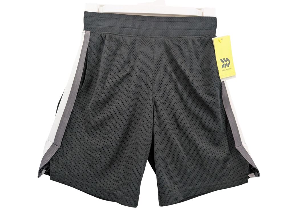 All in Motion Mesh Shorts Basketball Boys Size Medium 8 10 Black White Pockets